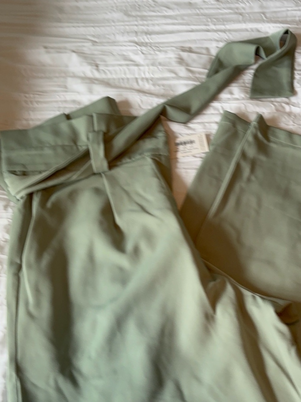 Petal & Pup Sage Green High-Rise Wide Leg Pants with Self-Tie - Picture 4 of 5